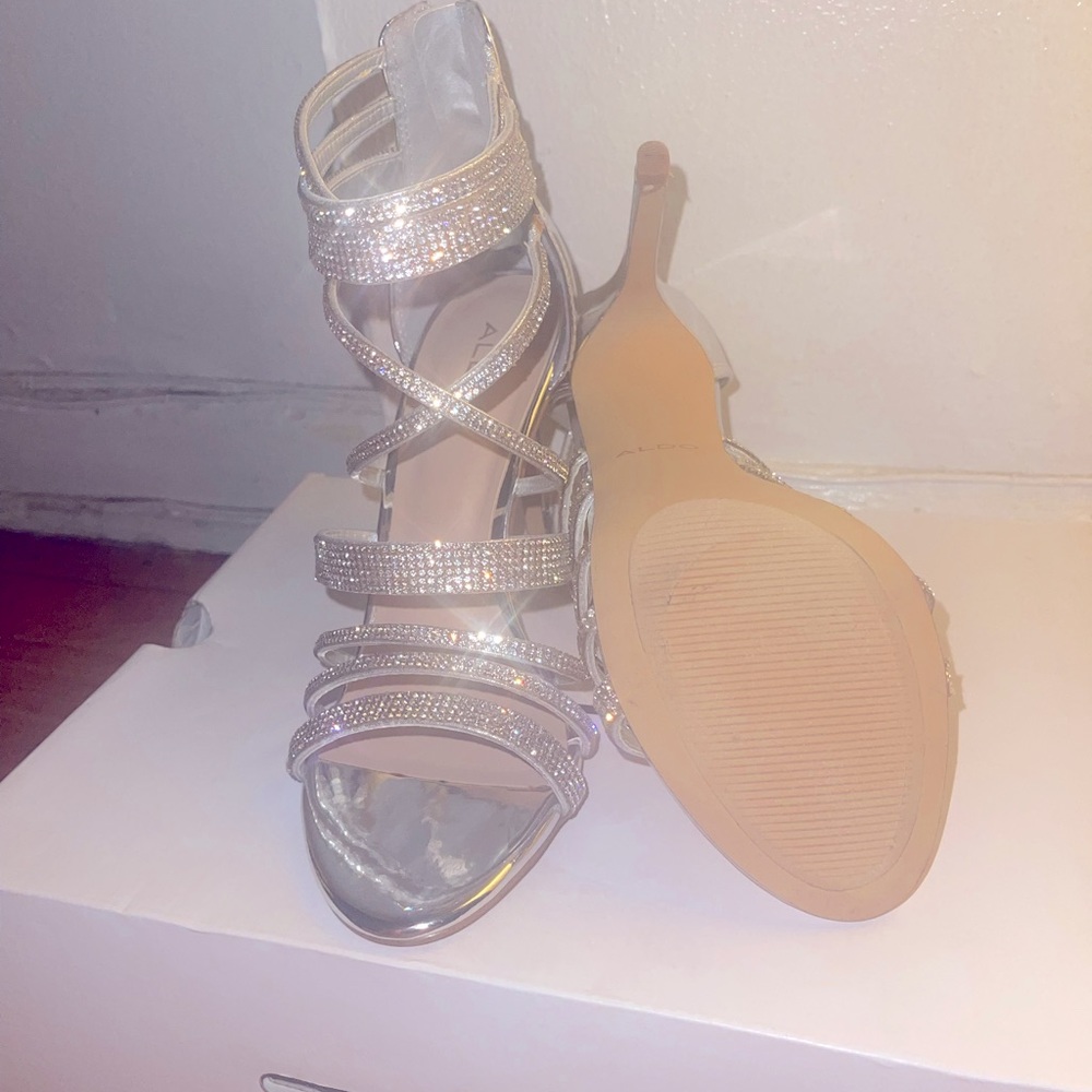Aldo Haondra Silver Rhinestone Heels 7.5